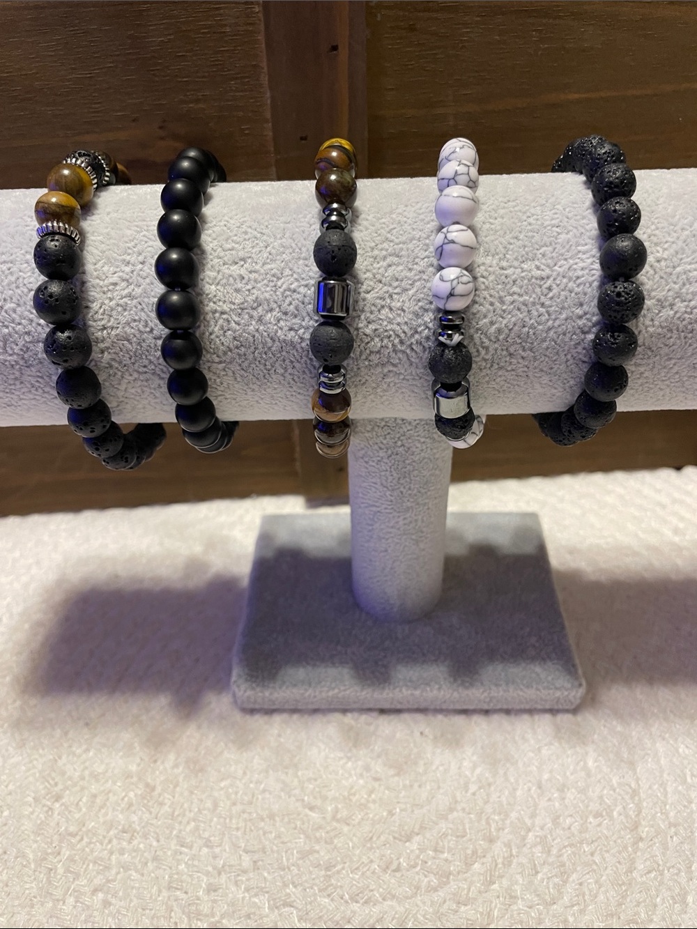 Set of 5, Polished Stone Bracelets & accents